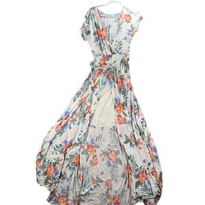 Megan LA Floral Wrap Maxi Dress S Tropical Garden Spring Wedding Guest